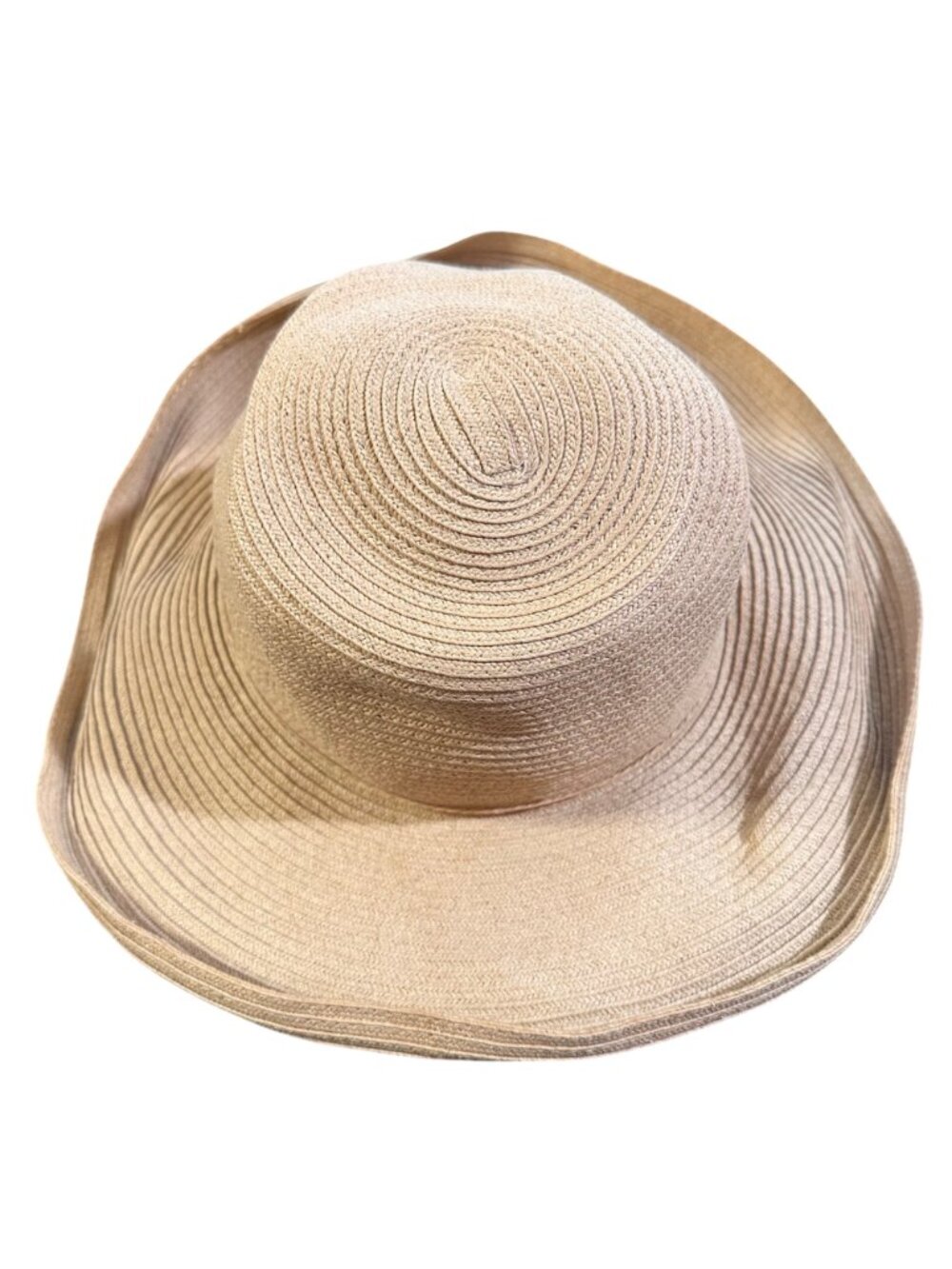 Wide Brim Beige Straw Sun Hat With Floppy Design For Women - Picture 3 of 5